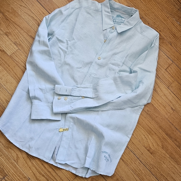 Tommy Bahama Mens Linen Shirt with long sleeves and collar XL Light Aqua - Picture 10 of 14